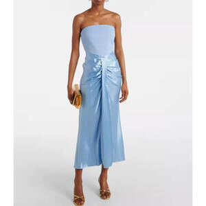 NWT $500 STAUD Wayfaring Strapless Cutout Satin Designer Midi Dress 10/Large